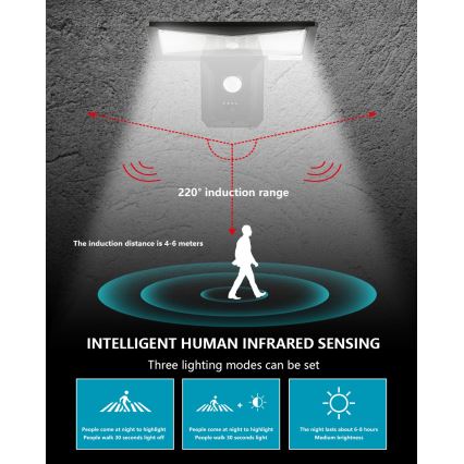 Iluminação solar de parede LED com sensor LED/2,6W/5,5V IP65 1800 mAh preto