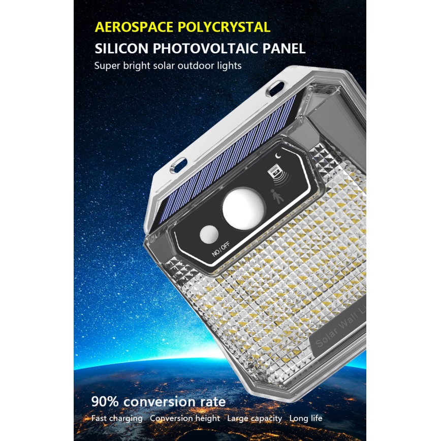 Iluminação solar de parede LED com sensor LED/3W/5,5V IP65 1200 mAh