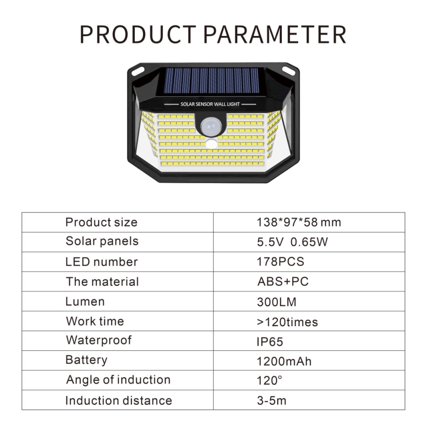 Iluminação solar de parede LED com sensor LED/4W/5,5V IP65 1200 mAh