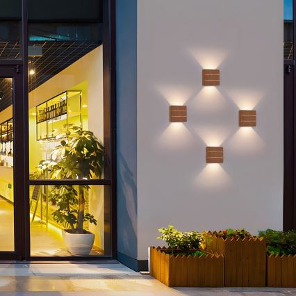 Aplique de parede LED para exterior LUXLINE – 6W/230V, 3000K, IP54, acabamento nogueira
