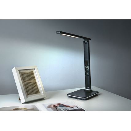 Candeeiro de mesa LED com regulação e ecrã LED/9W/230V/12V preto