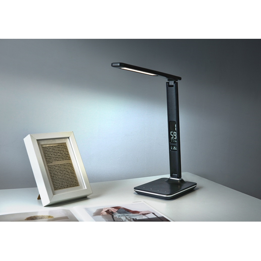 Candeeiro de mesa LED com regulação e ecrã LED/9W/230V/12V preto