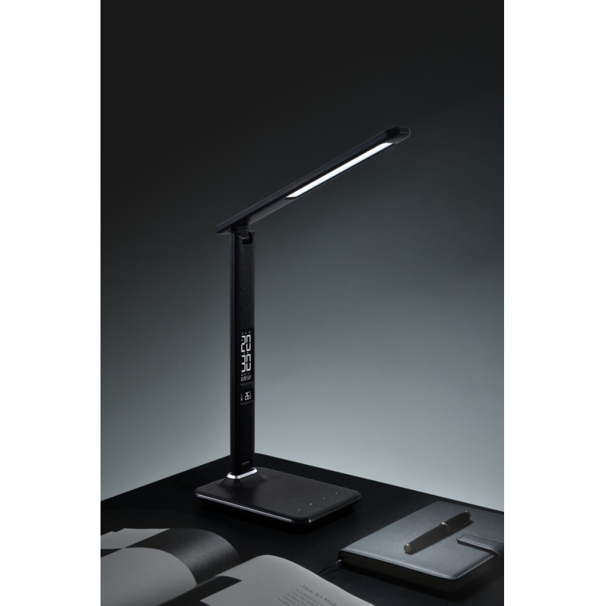 Candeeiro de mesa LED com regulação e ecrã LED/9W/230V/12V preto