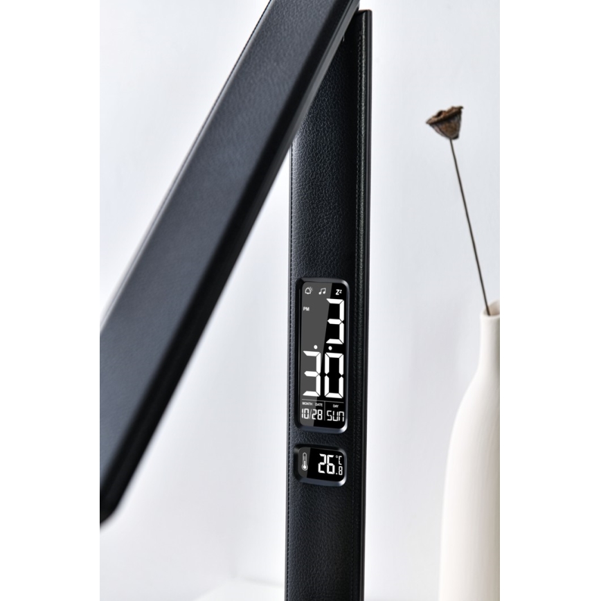 Candeeiro de mesa LED com regulação e ecrã LED/9W/230V/12V preto