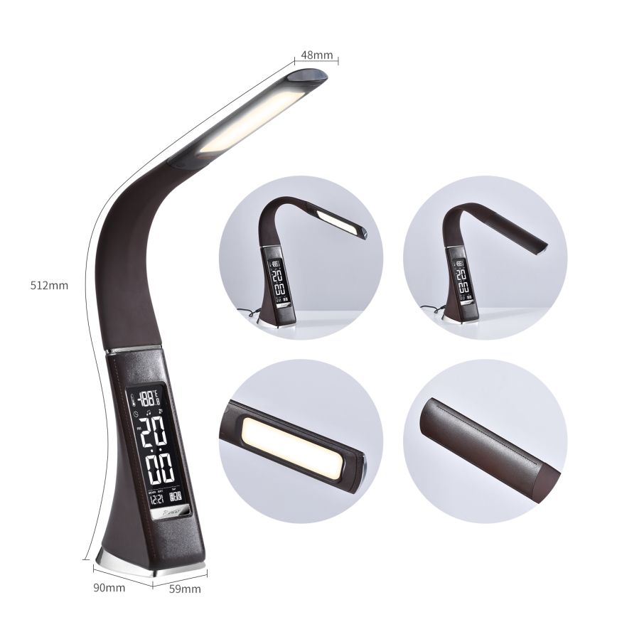 Candeeiro de mesa LED com regulação e ecrã LEATHER LED/7W/230V