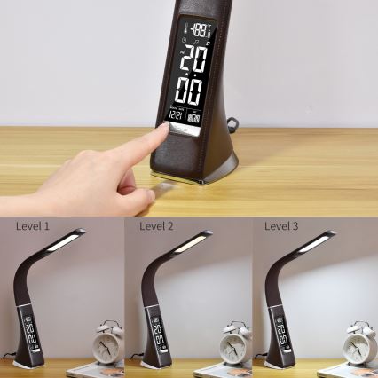 Candeeiro de mesa LED com regulação e ecrã LEATHER LED/7W/230V