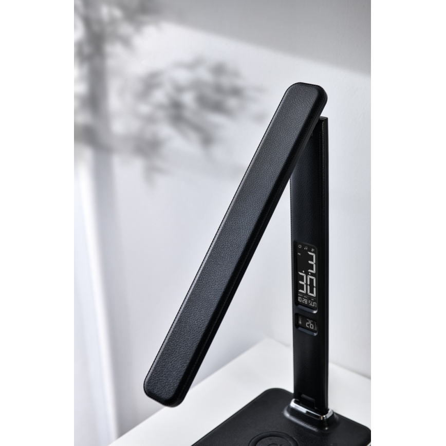 Lâmpada de mesa LED regulável com carregamento sem fio QI e USB KINGFISHER LED/8,5W/230V preta