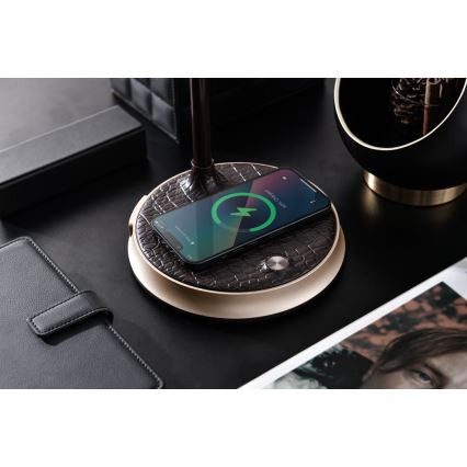 Lâmpada de mesa LED regulável com carregamento sem fio FINCH LED/9W/12/230V cinza/cromado brilhante