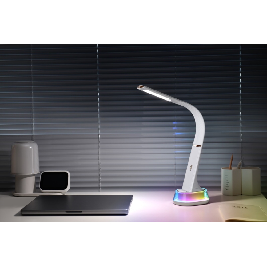 Lâmpada de mesa LED RGB regulável com carregamento sem fio CORELLA LED/7W/12/230V branca