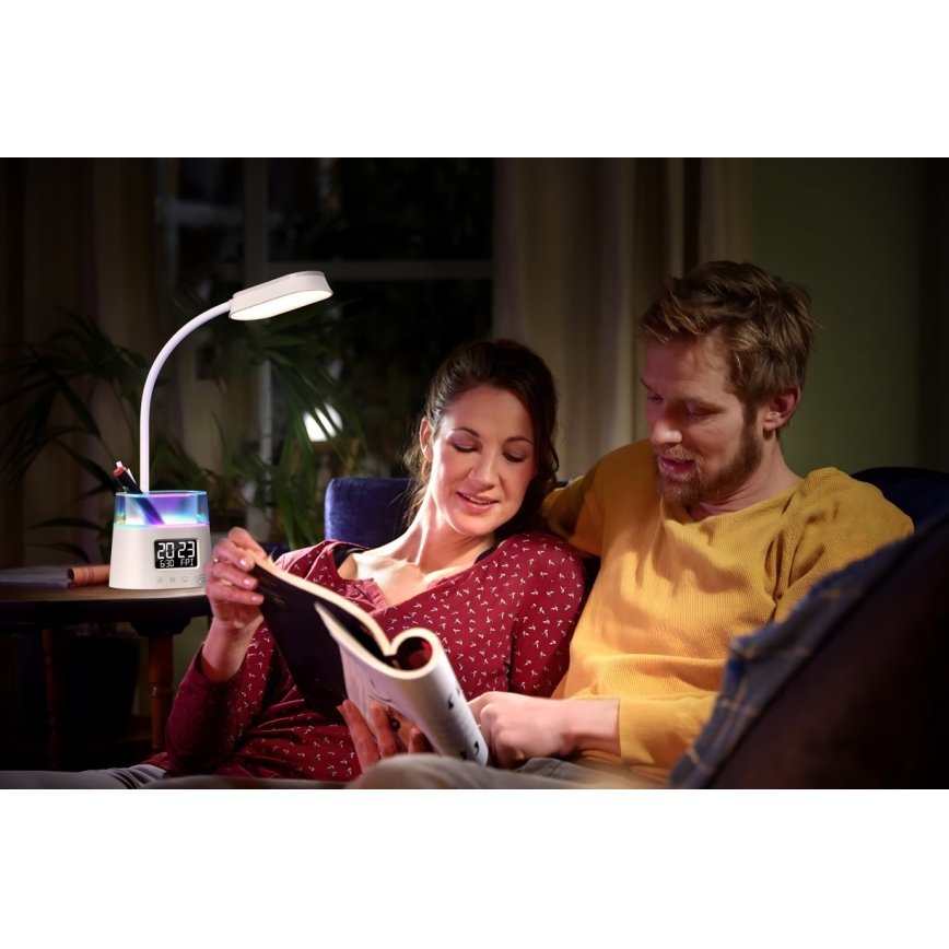 LED RGBW Candeeiro de mesa com regulação e porta-lápis FALCON LED/10W/5V