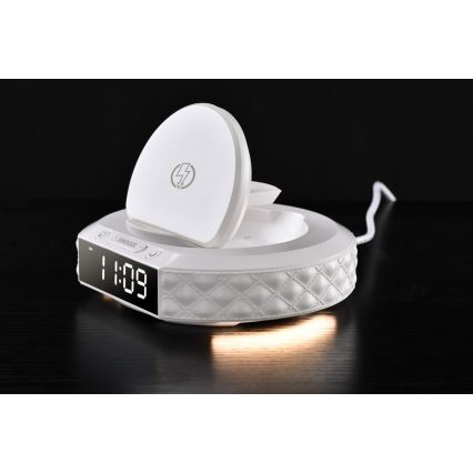 Despertador com ecrã LCD e carregador sem fios Qi 27W/9V 220 mAh branco