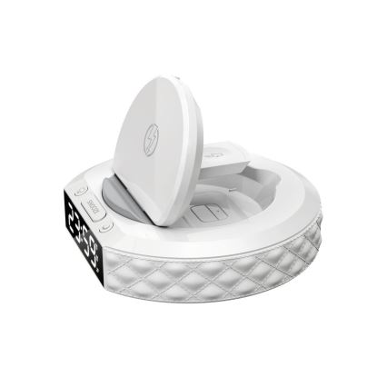 Despertador com ecrã LCD e carregador sem fios Qi 27W/9V 220 mAh branco
