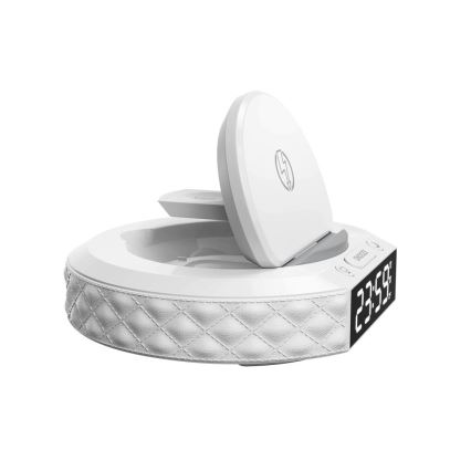 Despertador com ecrã LCD e carregador sem fios Qi 27W/9V 220 mAh branco