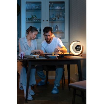 Lâmpada de mesa LED RGBW regulável com despertador LED/20W/5V USB prateada