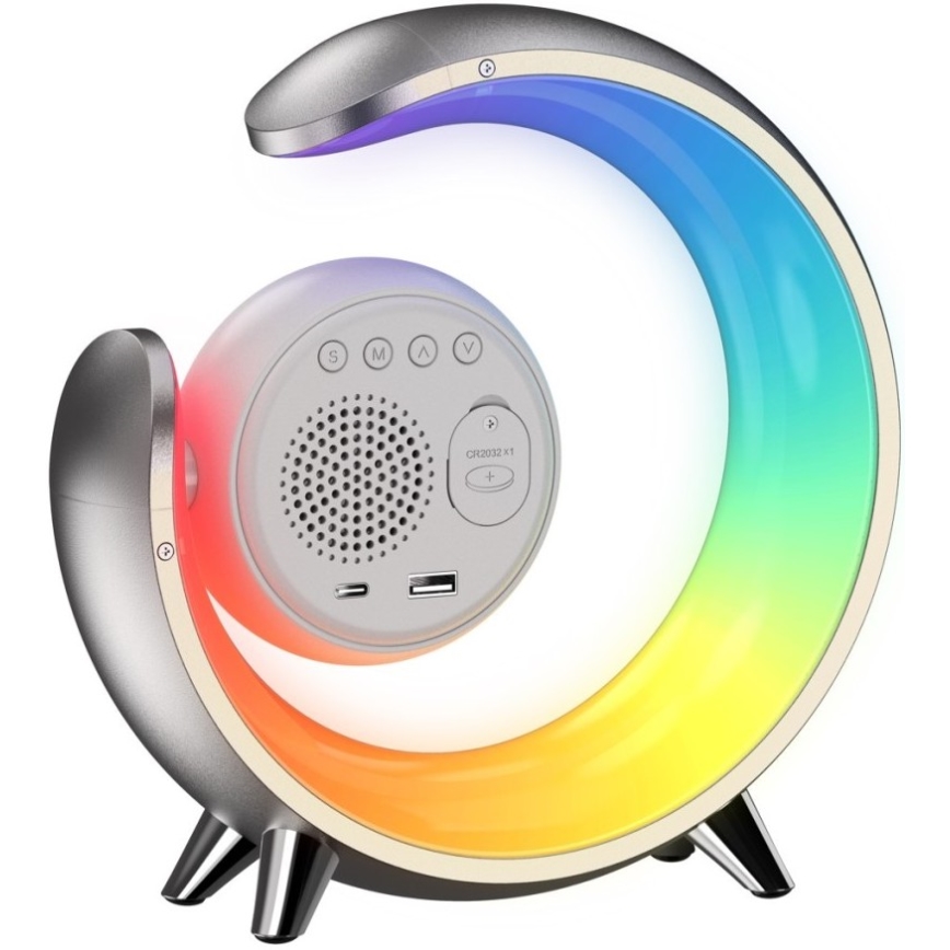 Lâmpada de mesa LED RGBW regulável com despertador LED/20W/5V USB prateada