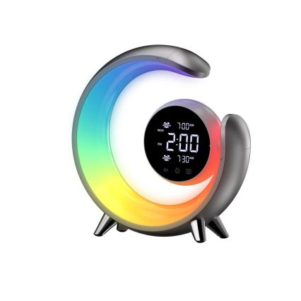 Lâmpada de mesa LED RGBW regulável com despertador LED/20W/5V USB prateada