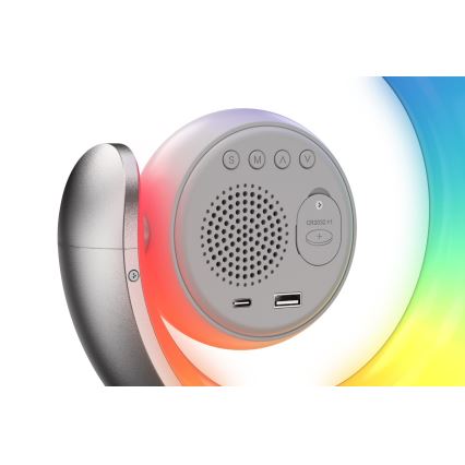 Lâmpada de mesa LED RGBW regulável com despertador LED/20W/5V USB prateada