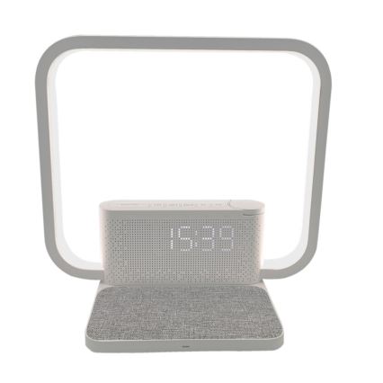 Candeeiro de mesa LED com regulação, despertador e carregamento sem fios LED/18W/230V branco