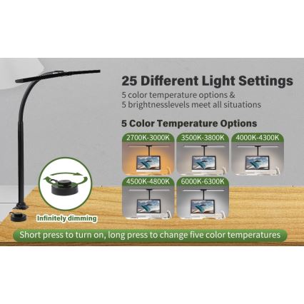 Iluminação LED flexível para monitores regulável  OFFICE LED/24W/230V 2700-6300K CRI 95