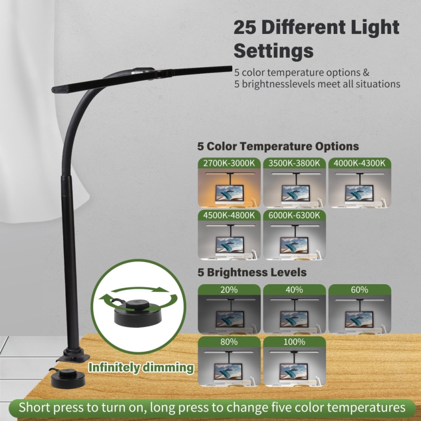 Iluminação LED flexível para monitores regulável  OFFICE LED/24W/230V 2700-6300K CRI 95