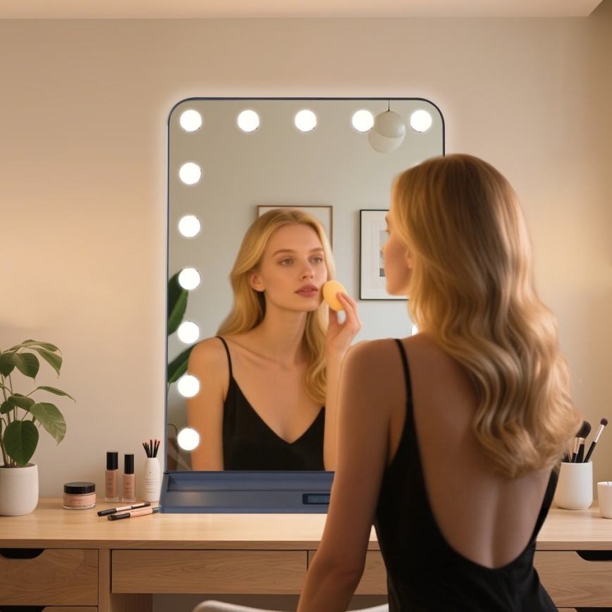 Espelho de maquilhagem LED regulável HOLLYWOOD LED/18W/230V 3000/4200/6000K cinzento