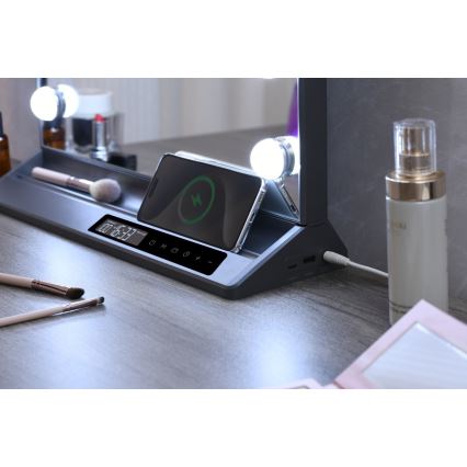 Espelho de maquilhagem LED regulável HOLLYWOOD LED/18W/230V 3000/4200/6000K cinzento