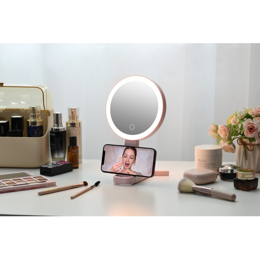 Immax 09102L - Espelho de maquilhagem dimerizável LED+CCT SWEET LED/3W/5V rosa