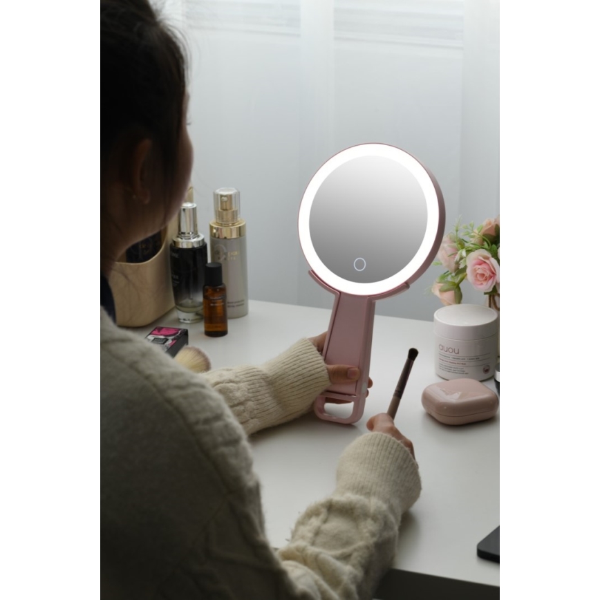 Immax 09102L - Espelho de maquilhagem dimerizável LED+CCT SWEET LED/3W/5V rosa