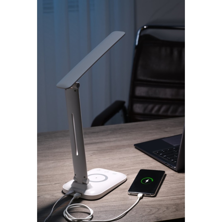 Lâmpada de mesa LED dimerizável com carregamento sem fio QI e USB LUMI LED/7W/230V branca