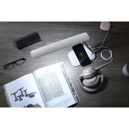 Lâmpada de mesa LED dimerizável com carregamento sem fio QI e USB LUMI LED/7W/230V branca