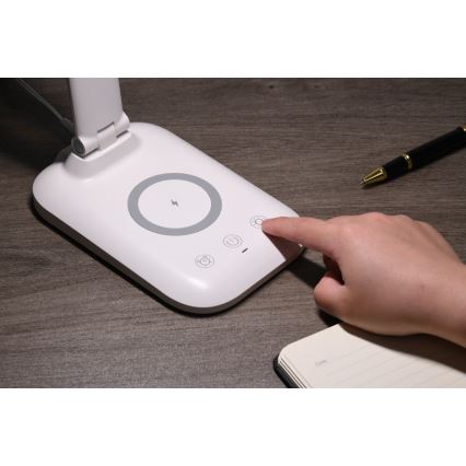 Lâmpada de mesa LED dimerizável com carregamento sem fio QI e USB LUMI LED/7W/230V branca