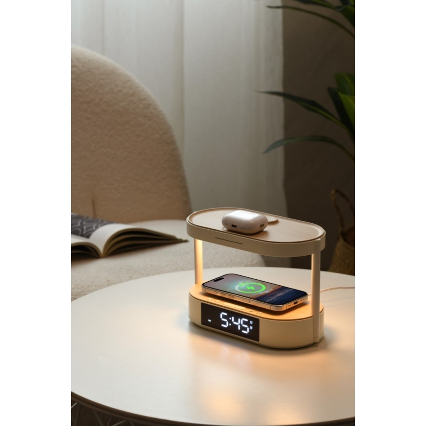 Candeeiro de mesa LED regulável com despertador e carregamento TRIPLE DOCK LED/1,5W/5V