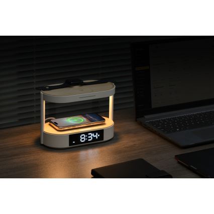 Candeeiro de mesa LED regulável com despertador e carregamento TRIPLE DOCK LED/1,5W/5V