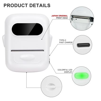 Impressora de etiquetas digital USB-C + etiquetas autocolantes 40x30mm