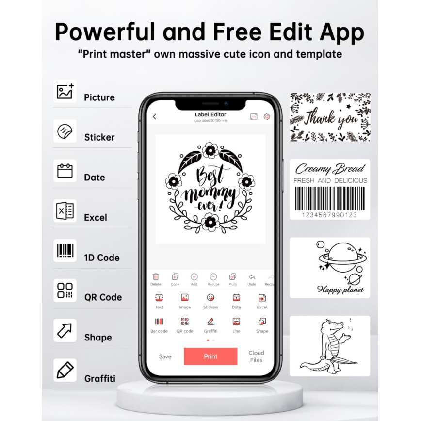 Impressora de etiquetas digital USB-C + 3x etiquetas autocolantes
