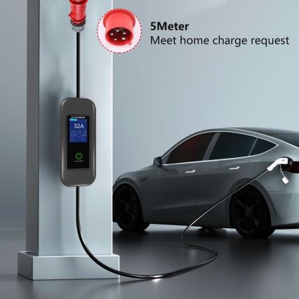 Immax - Estação de carregamento portátil para veículos elétricos EV AC Tipo 2 32A/380V 22kW + tomada 230V 5m Wi-Fi Tuya