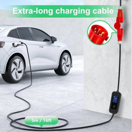 Immax - Estação de carregamento portátil para veículos elétricos EV AC Tipo 2 32A/380V 22kW + tomada 230V 5m Wi-Fi Tuya