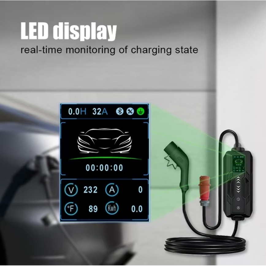 Immax - Estação de Carregamento Portátil para Veículos Elétricos (EV) AC Tipo 2 16 A / 380 V 11 kW + Ficha 230 V 5 m Wi-Fi Tuya