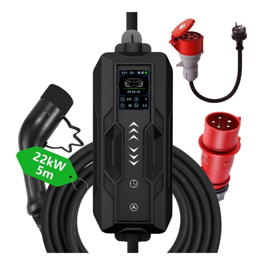 Immax - Estação de carregamento portátil para veículos elétricos EV AC Tipo 2 32A/380V 22kW 5m + estojo
