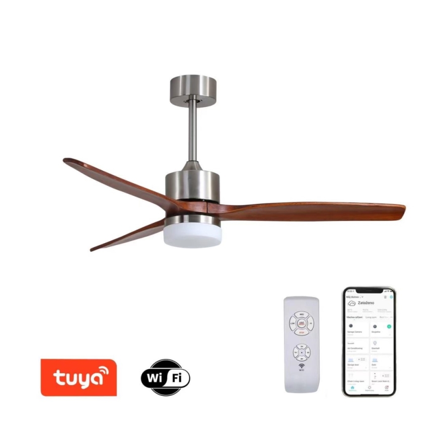 Immax NEO 07165-S - Ventilador de teto LED ELEGANTE LED/18W/230V carvalho Wi-Fi Tuya + controlo remoto