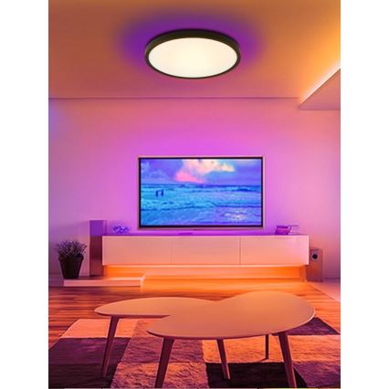 Immax NEO 07166-B40 - Luminária de teto LED RGB+CCT regulável NEO LITE TUDO LED/50W/230V Wi-Fi Tuya preta + controlo remoto