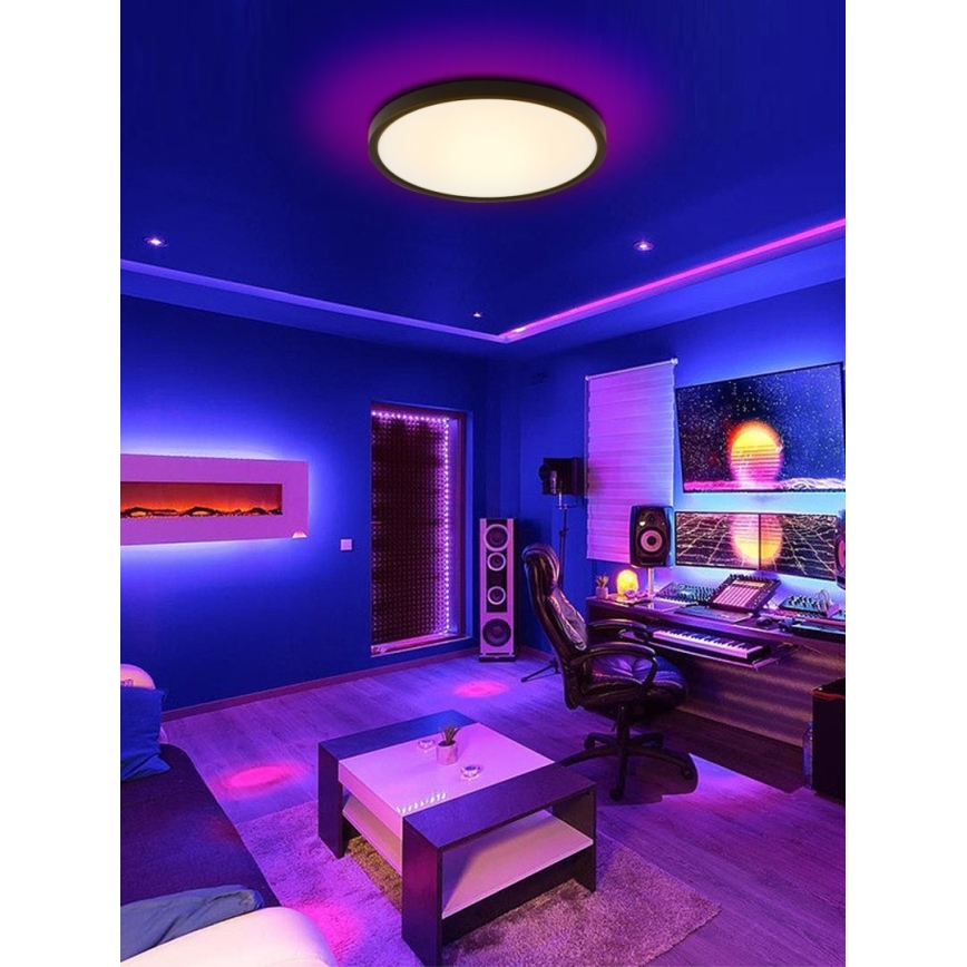 Immax NEO 07166-B40 - Luminária de teto LED RGB+CCT regulável NEO LITE TUDO LED/50W/230V Wi-Fi Tuya preta + controlo remoto