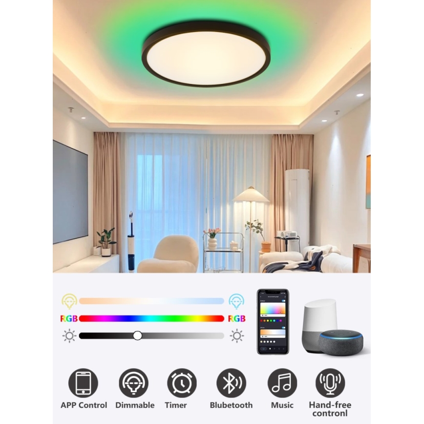 Immax NEO 07170-B60 - Iluminação de teto LED RGB+CCT com regulação NEO LITE TUDO LED/65W/230V 2700-6500K Wi-Fi Tuya preto + comando