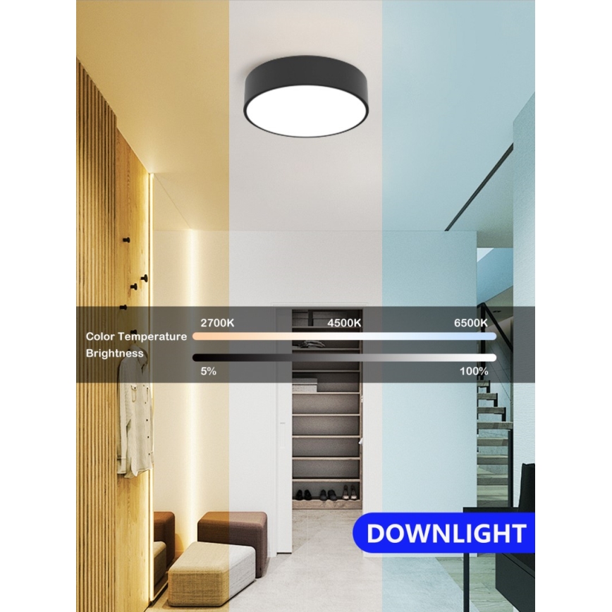 Immax NEO 07200L - Iluminação de teto LED com regulação RONDATE LED/18W/230V 3000-6000K diâmetro 25 cm preto Tuya + comando