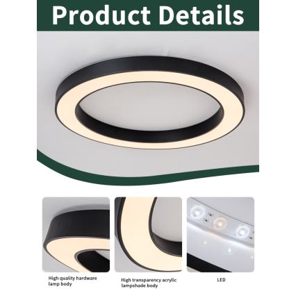 Immax NEO 07210L - Iluminação de teto LED com regulação PASTEL LED/68W/230V 95 cm preto Tuya + controlo remoto