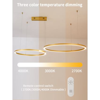 Immax NEO 07218L - Candelabro suspenso LED com regulação FINO LED/93W/230V 60/80cm dourada Tuya + comando