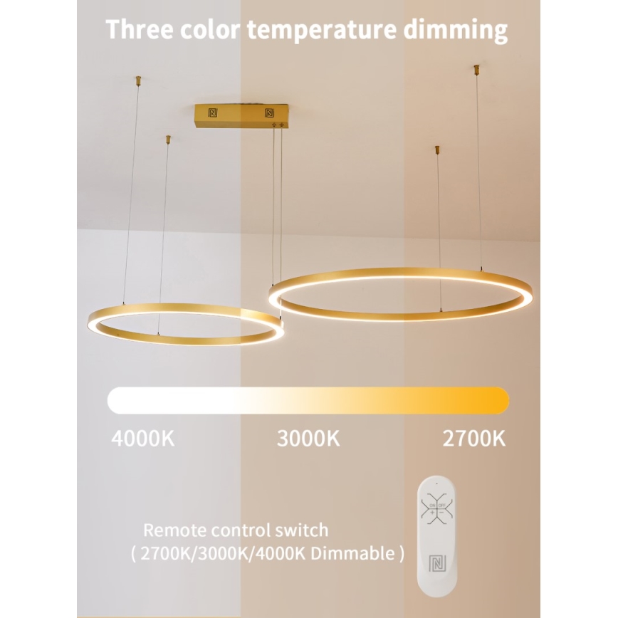 Immax NEO 07218L - Candelabro suspenso LED com regulação FINO LED/93W/230V 60/80cm dourada Tuya + comando