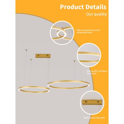 Immax NEO 07218L - Candelabro suspenso LED com regulação FINO LED/93W/230V 60/80cm dourada Tuya + comando