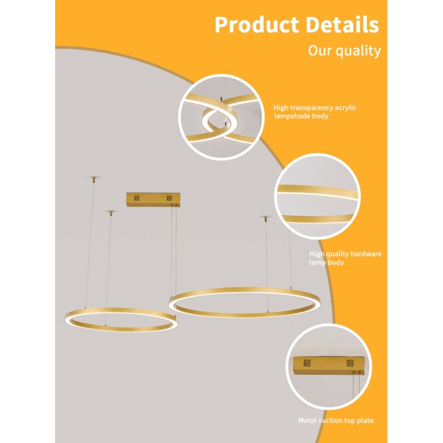 Immax NEO 07218L - Candelabro suspenso LED com regulação FINO LED/93W/230V 60/80cm dourada Tuya + comando