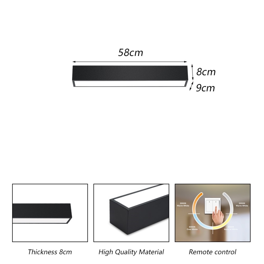 Immax NEO 07254L - Luminária de teto LED dimmerizável NEO LITE LUNGO LED/20W/230V 3000-6000K Wi-Fi Tuya preta + controlo remoto